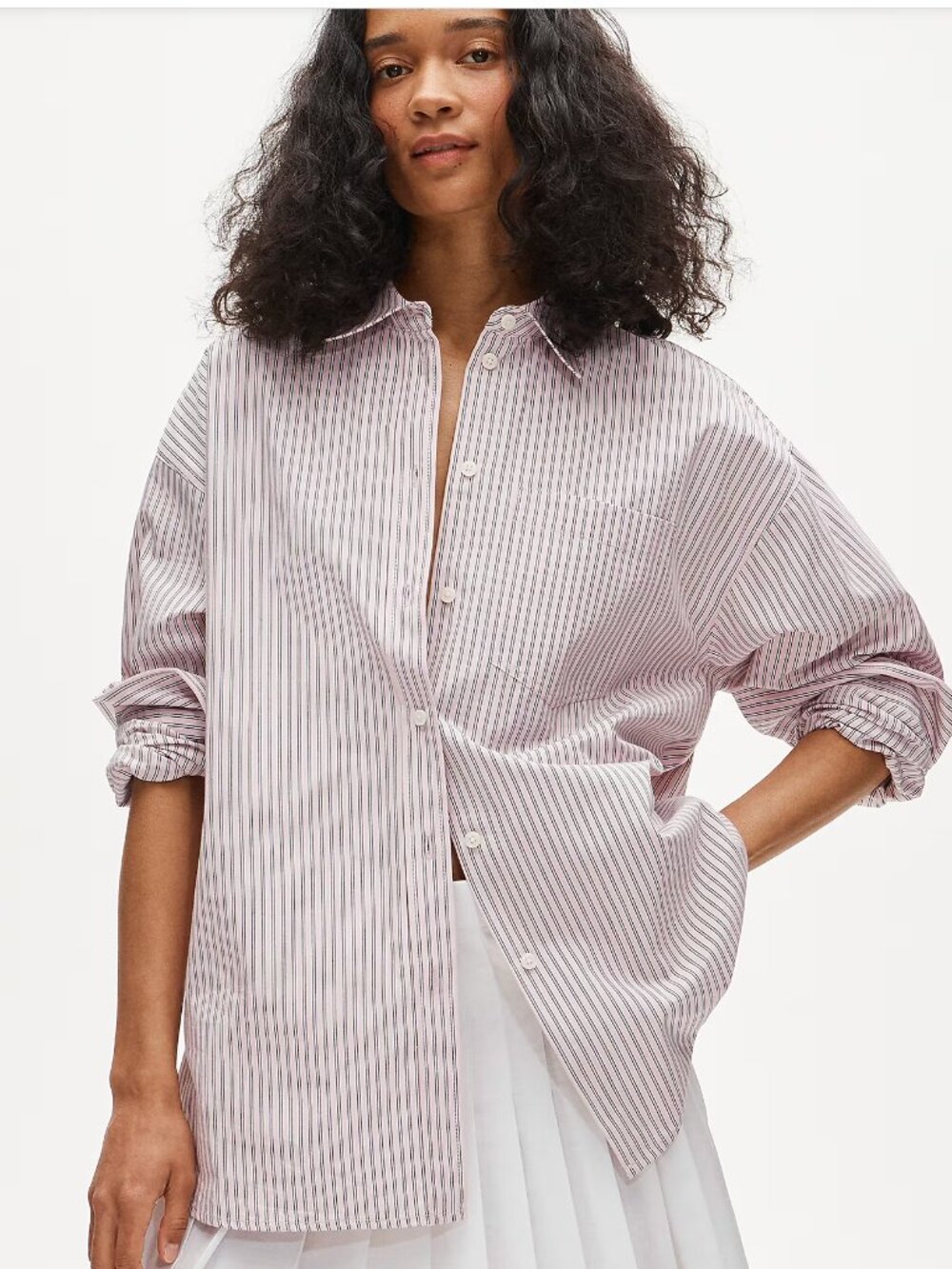 J Crew Etienne oversized shirt in striped cotton poplin, Pink Spoonbill